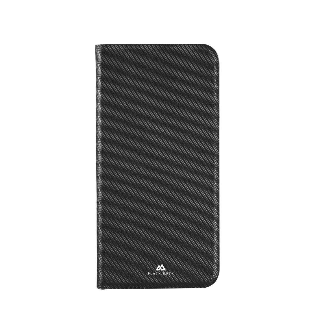 Schwarze strukturierte Folio-Handyhülle oder Brieftaschenschutzhülle mit abgerundeten Ecken und kleinem 