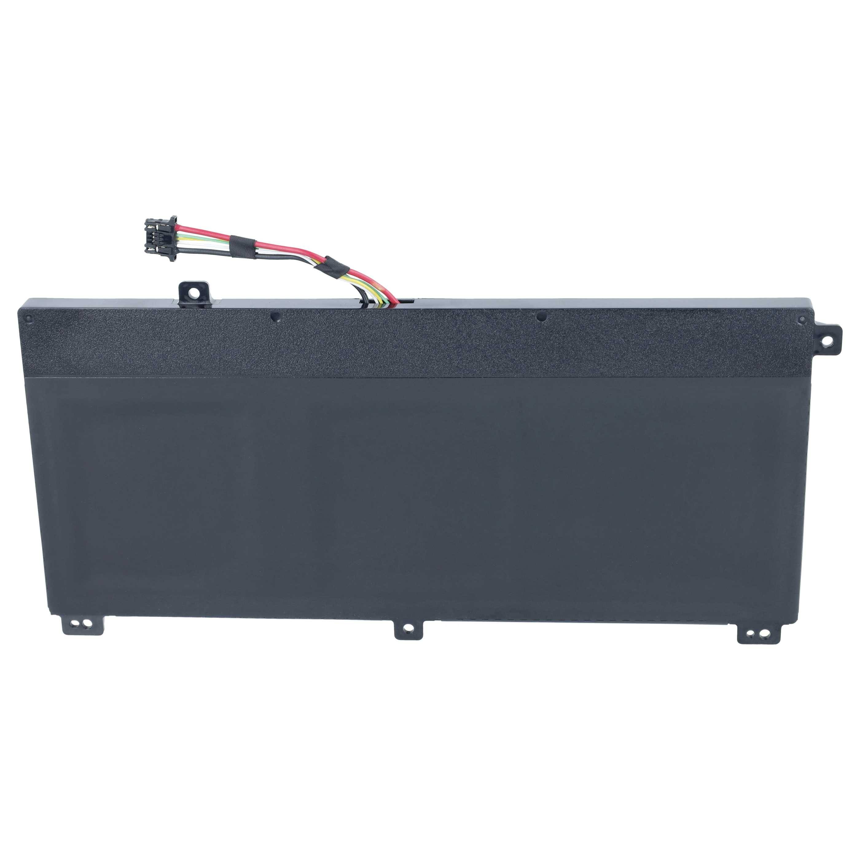 Rechteckiges schwarzes Batteriepack mit angebrachten roten, gelben und schwarzen Drähten und Montagelaschen auf weißem Untergrund.