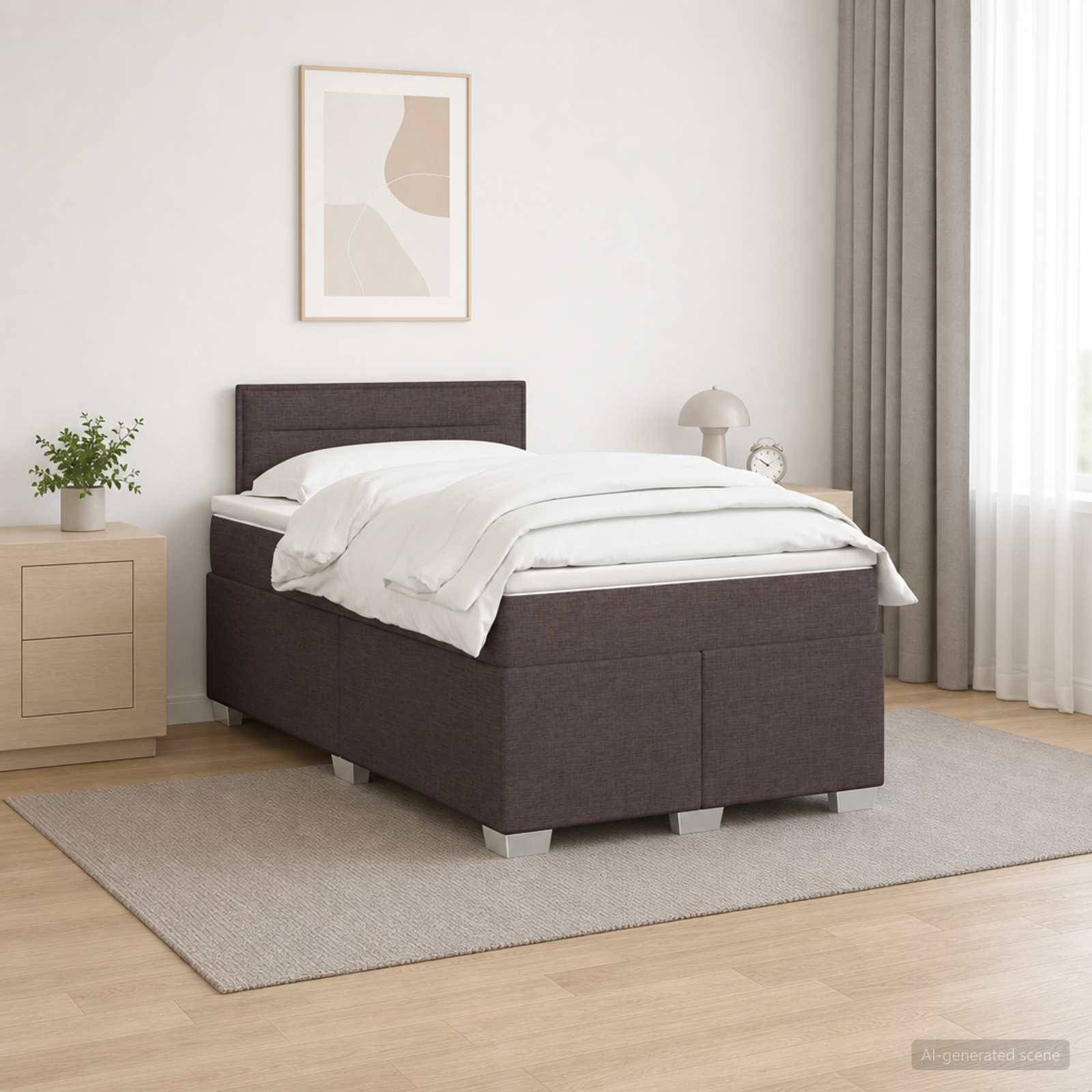 vidaXL Boxspringbett mit Matratze Dunkelbraun 120 x 190 cm Stoff