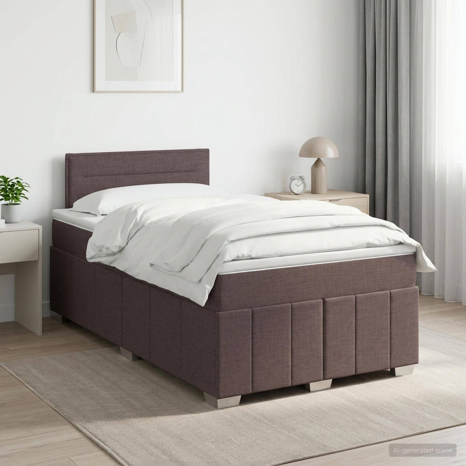 vidaXL Boxspringbett mit Matratze Dunkelbraun 120 x 190 cm Stoff