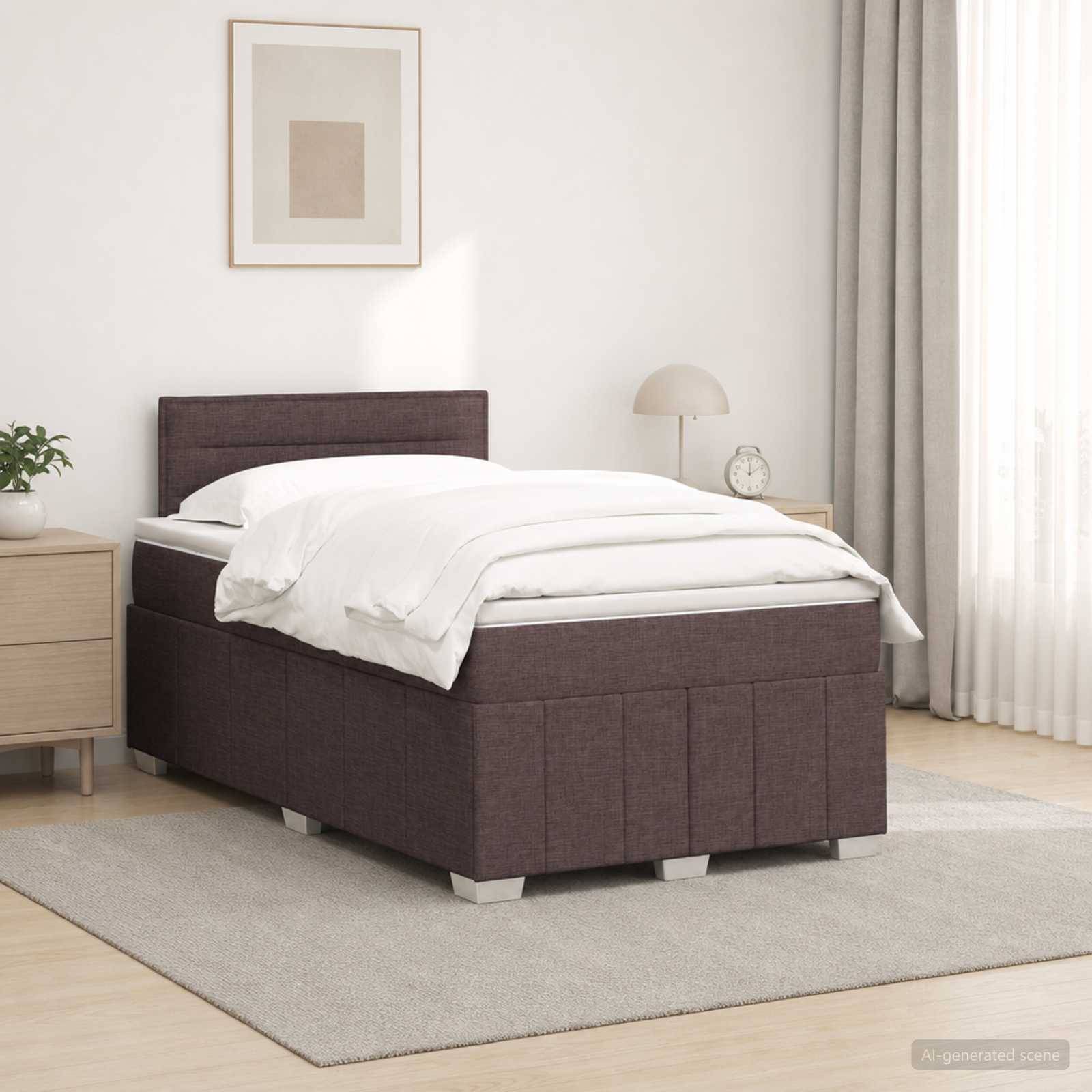vidaXL Boxspringbett mit Matratze Dunkelbraun 120 x 190 cm Stoff