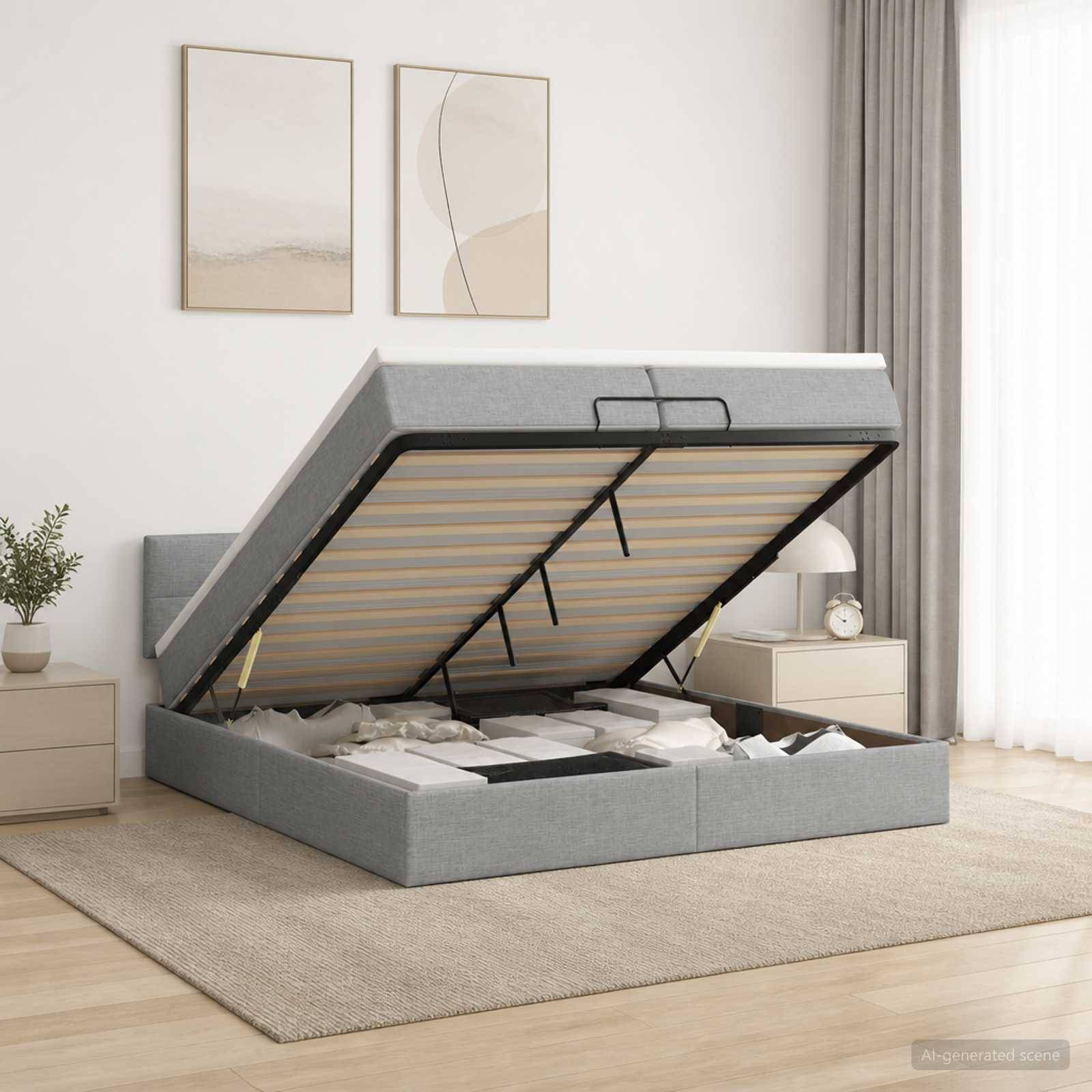 vidaXL Ottoman Bett mit Matratze Hellgrau 200 x 200 cm Stoff