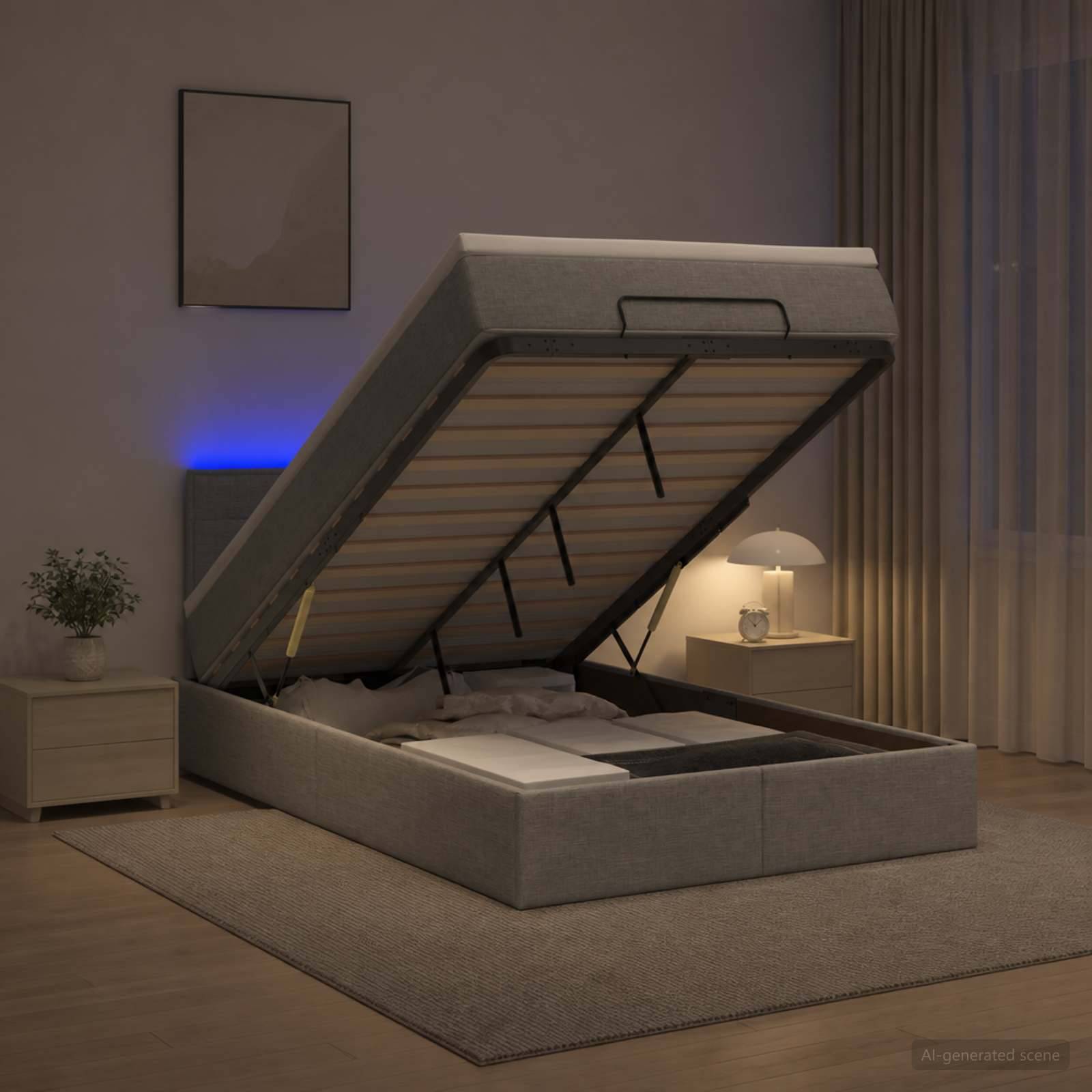vidaXL Ottoman-Bett mit Matratze und LED Hellgrau 120 x 200 cm Stoff