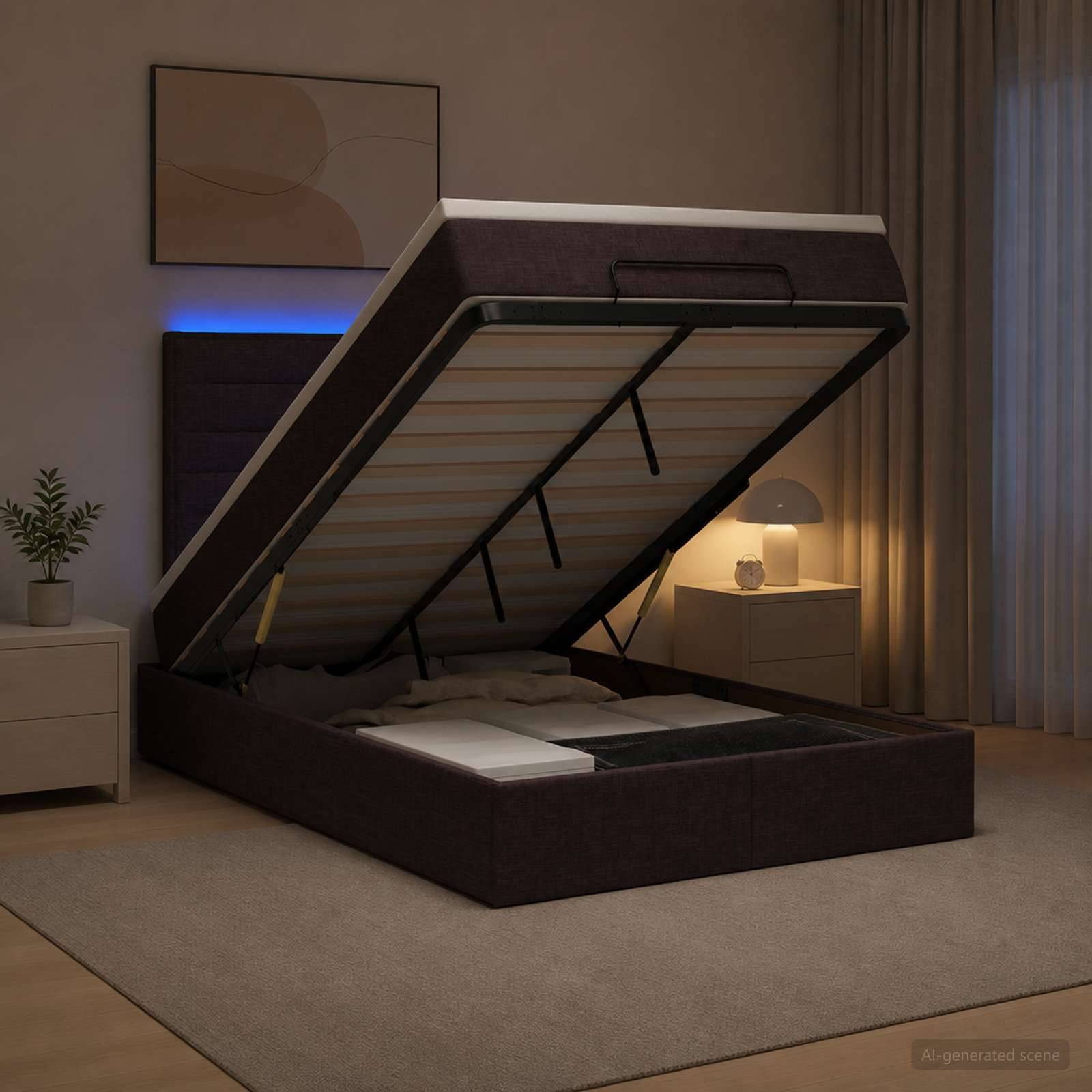 vidaXL Ottoman-Bett mit Matratze und LED Dunkelbraun 120 x 200 cm