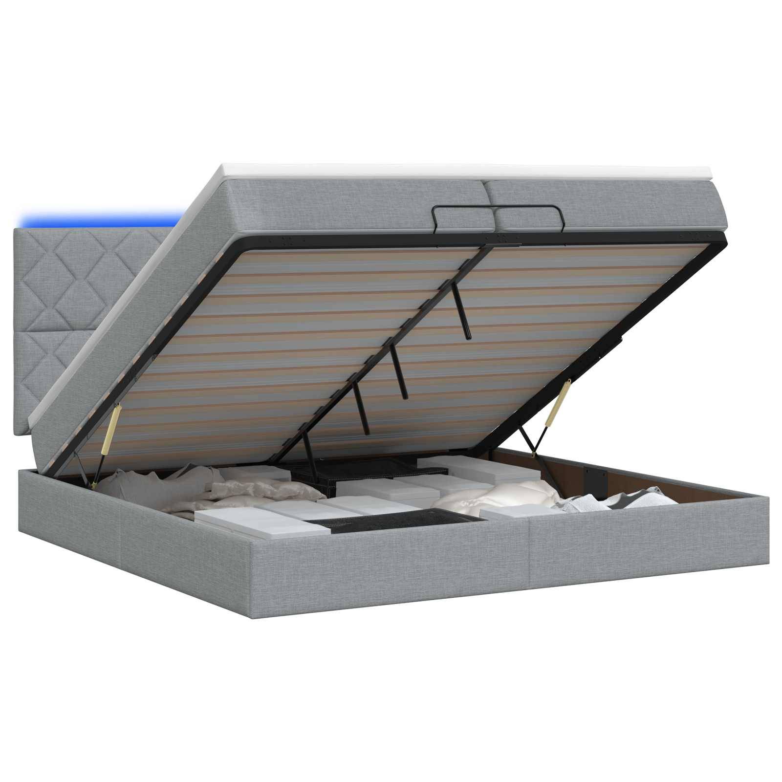 vidaXL Ottoman-Bett mit Matratze und LED Hellgrau 200 x 200 cm Stoff