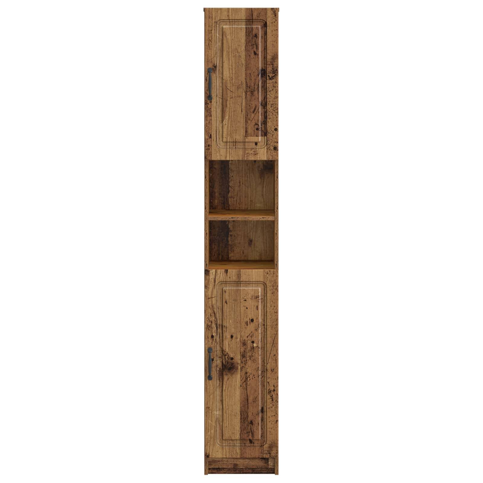 Hohes rustikales Holzwandschrank mit zwei Paneeltüren und kleinem offenem Mittelbord