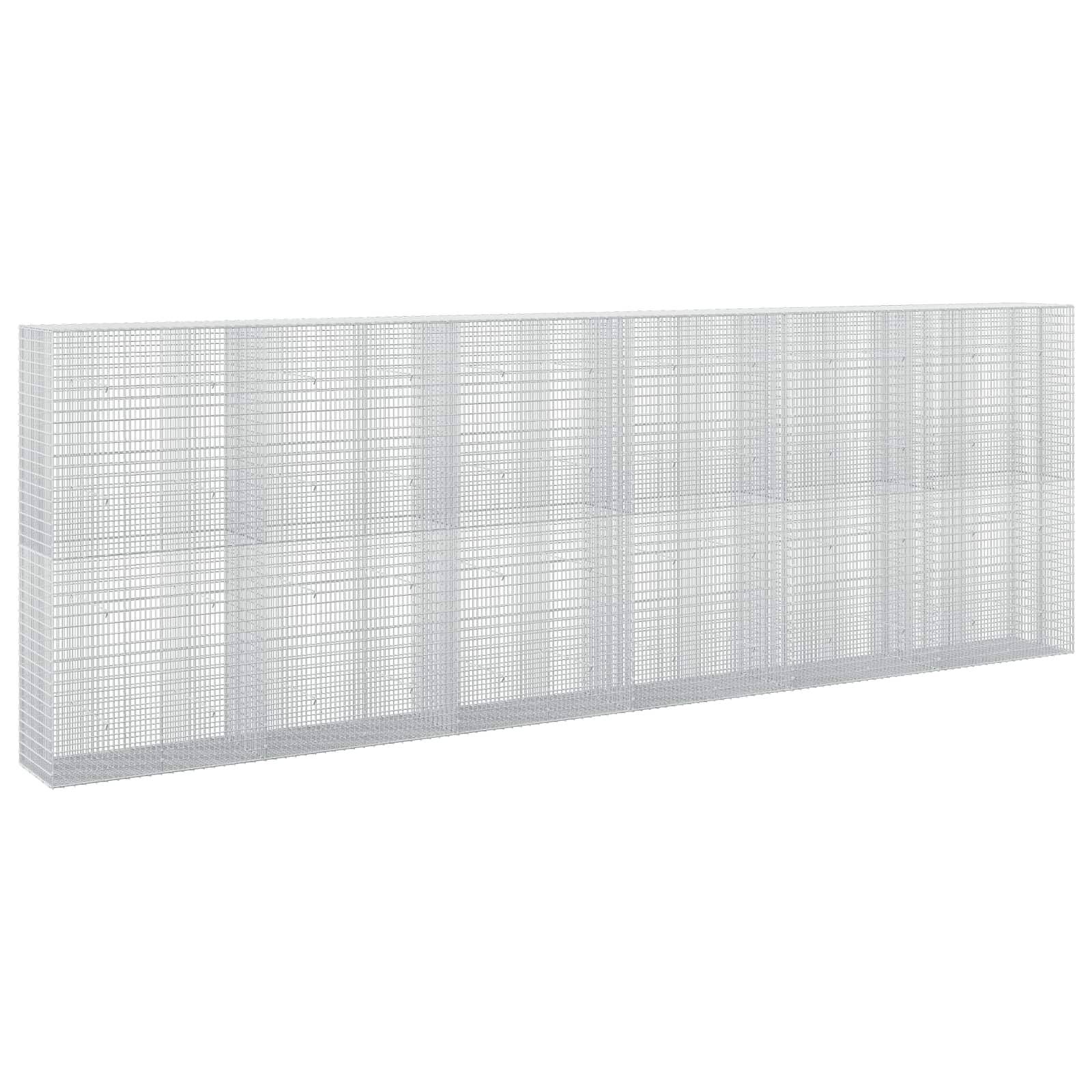 Langer weißer Drahtgitterzaun-Panel in Perspektive auf weißem Hintergrund dargestellt.