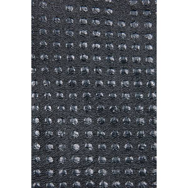 Nahaufnahme eines schwarzen strukturierten Stoffes mit einem Gitter aus erhabenen grauen Punkten.