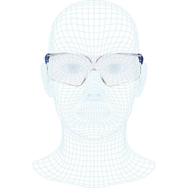 Vorne ansehende Drahtgitter-Illustration eines menschlichen Kopfes und der Schultern mit einer Brille auf weißem Hintergrund.