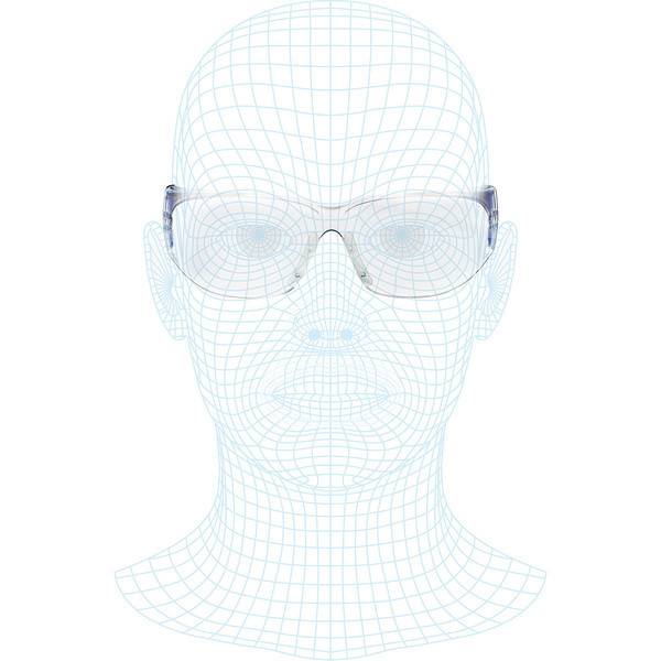 Vorderansicht-Drahtgitterillustration eines menschlichen Kopfes und der Schultern, der eine Brille auf weißem Hintergrund trägt.