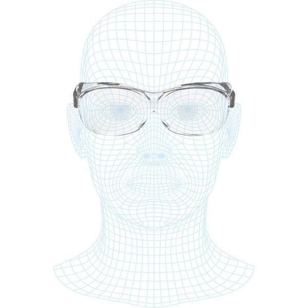 Vorderansicht eines Drahtgitter-Menschenkopfes und Halses mit Brille, dargestellt als technisches 3D-Modell auf weißem Hintergrund.