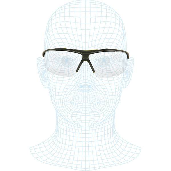 Drahtmodell-Kopf mit schwarzer Brille, zentriert auf weißem Hintergrund.