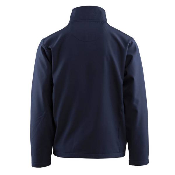 Marineblaue Langarm-Jacke mit Reißverschluss, von hinten auf weißem Hintergrund abgebildet.