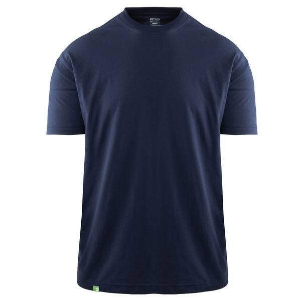 Einfaches dunkelblaues T-Shirt mit kurzen Ärmeln auf weißem Hintergrund