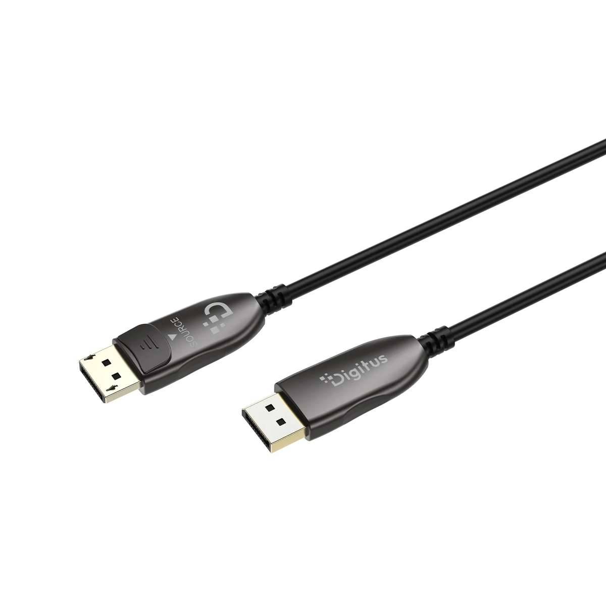 Zwei schwarze USB-A-Kabel mit geformten Steckern, eines mit der Bezeichnung „DigiTus