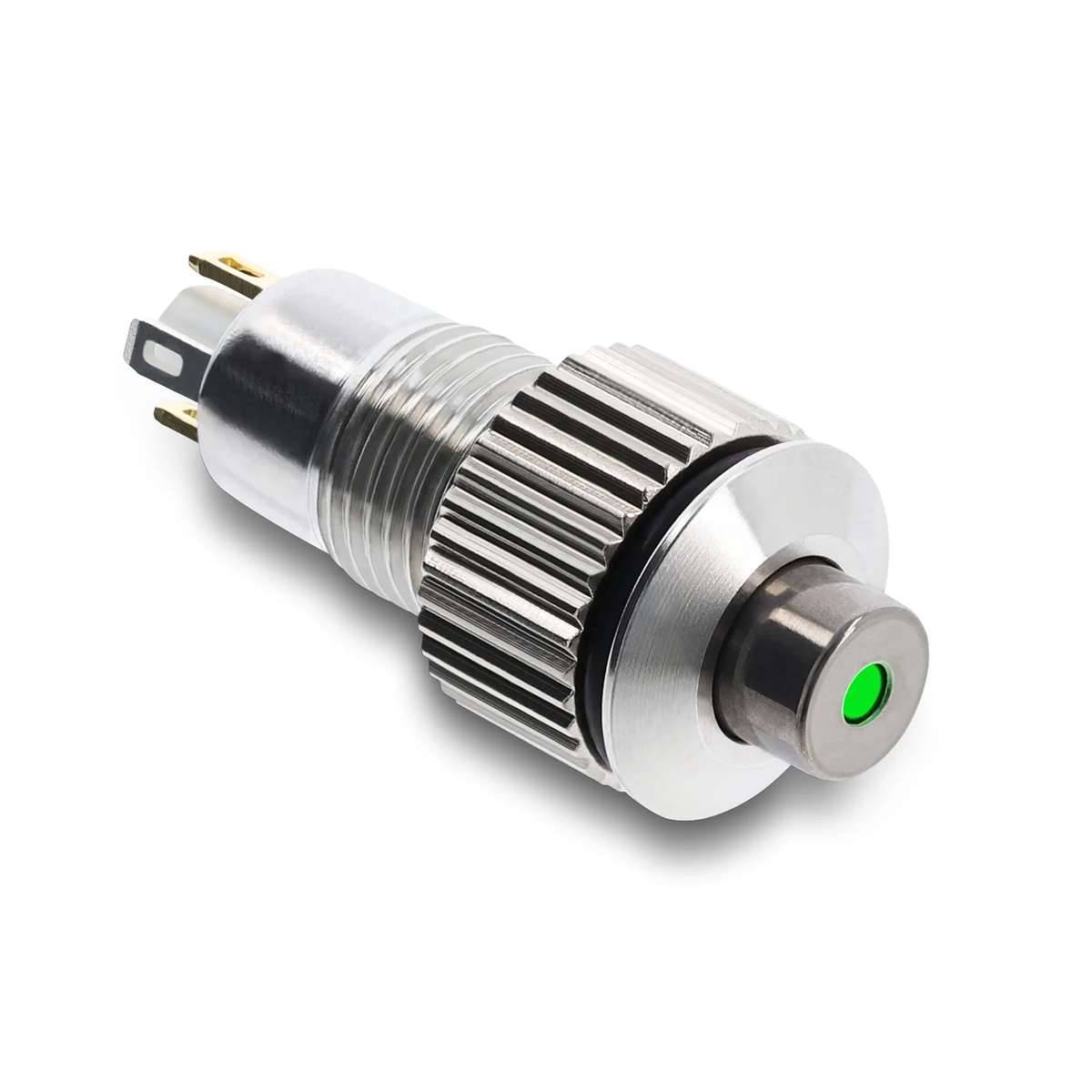 Delock Drucktaster zum Einbau 8 mm 4 x Lötanschluss LED grüner Punkt tastend sehr hoch