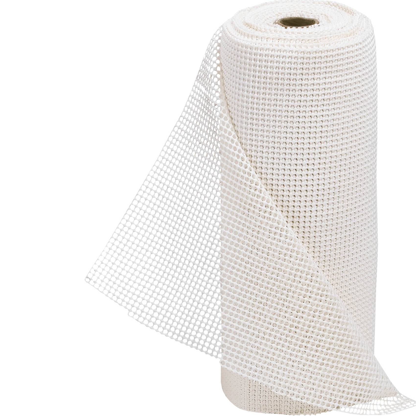 Rolle aus weißem Maschensieb-Material auf weißem Hintergrund, diagonal über die Vorderseite teilweise abgerollt.