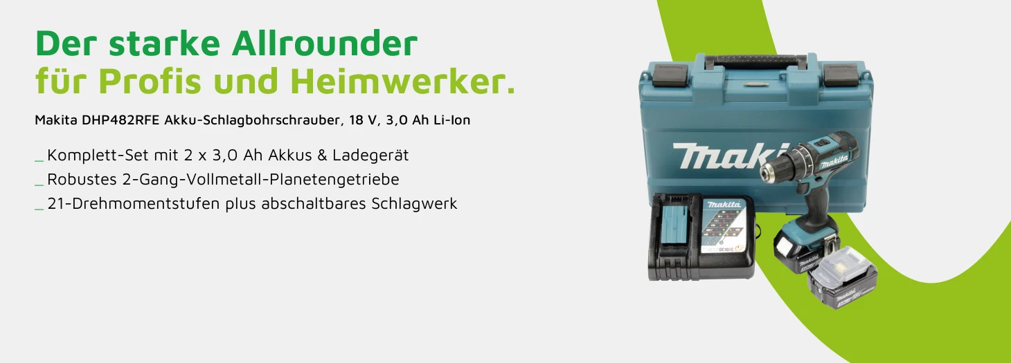 Teaser Makita DHP482RFE Akku-Schlagbohrschrauber