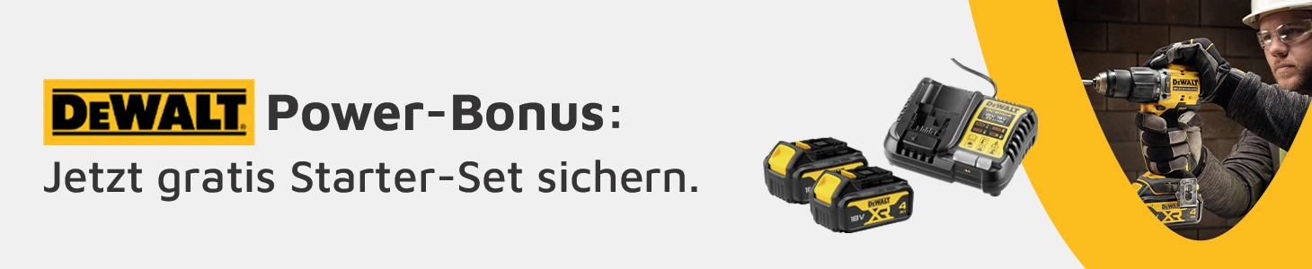 Beim Kauf von DEWALT Produkten das DEWALT Starter-Set gratis erhalten