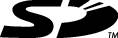 'SD' Logo, ein stilisiertes schwarzes 'SD', das als Markenzeichen für Secure Digital-Speicherkarten steht.