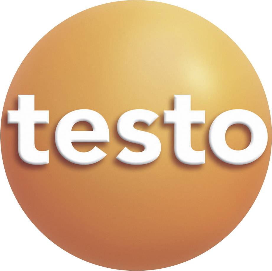 Das Bild zeigt ein orangefarbenes Logo mit dem weißen Schriftzug 'testo'.