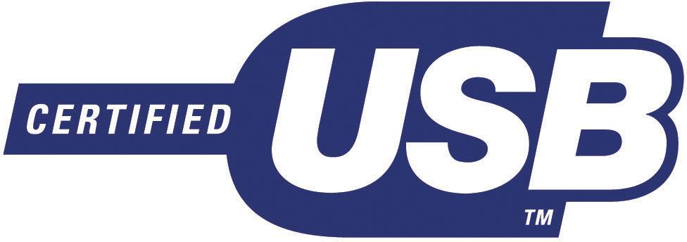 Blaues Logo mit der Aufschrift 'Certified USB' in Weiß; symbolisiert offizielle USB-Zertifizierung.
