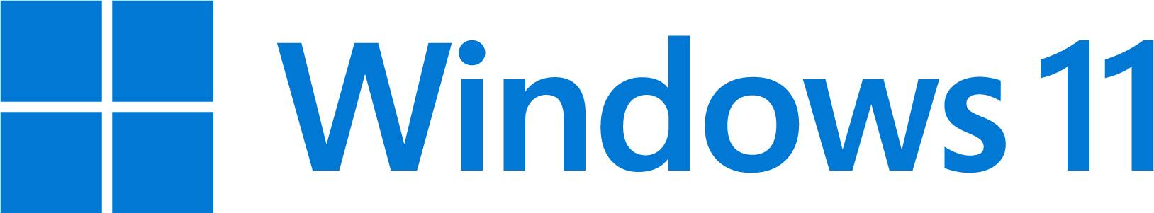 Blaues Windows-Logo neben dem blauen Text 'Windows 11' auf weißem Hintergrund.
