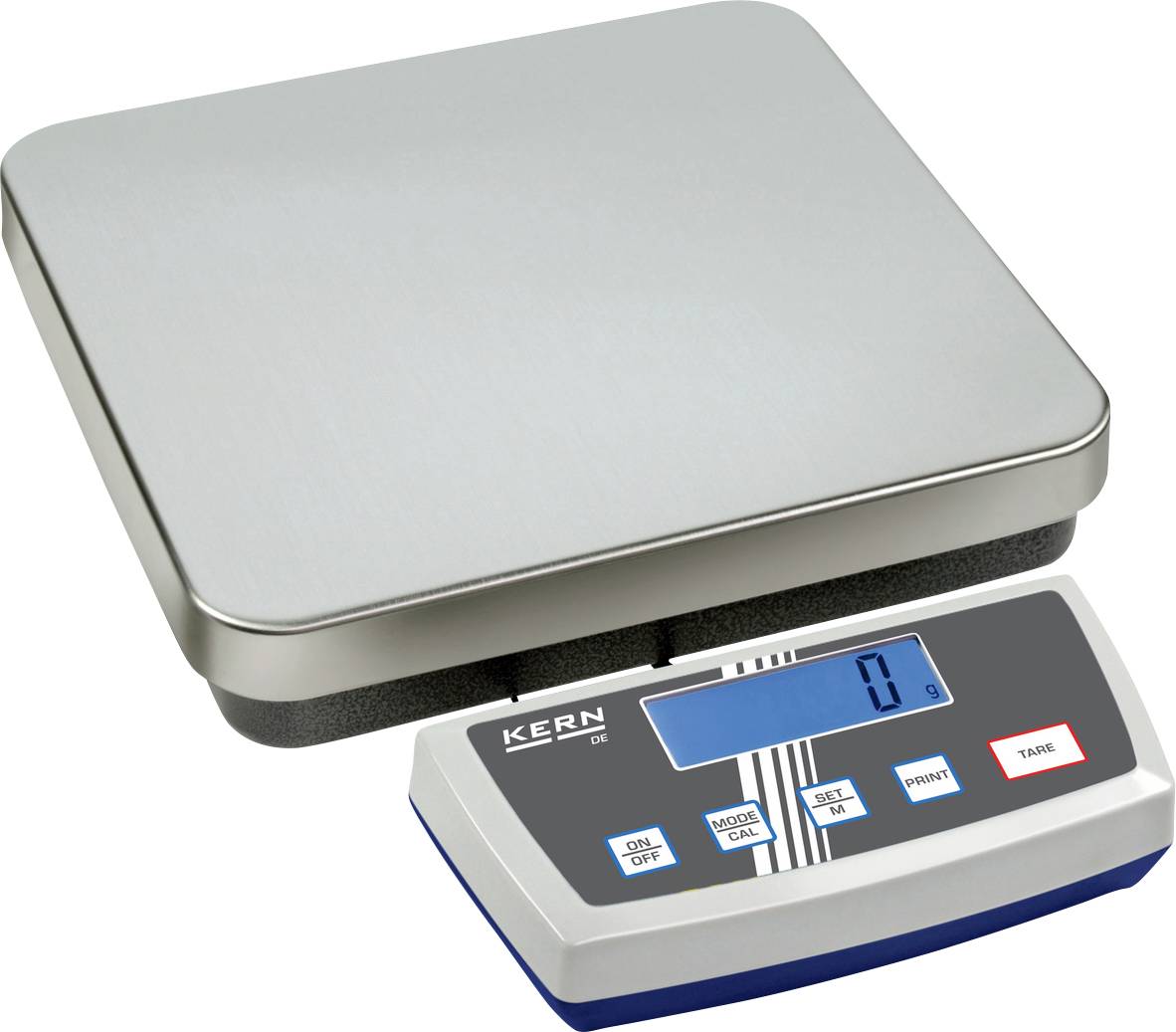 Electronic scales with digital display. Simple design featuring mode selection buttons and tare function.
