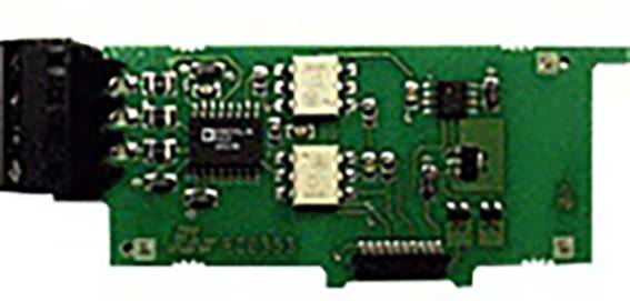 Green electronic circuit board with multiple black and silver components and connectors.