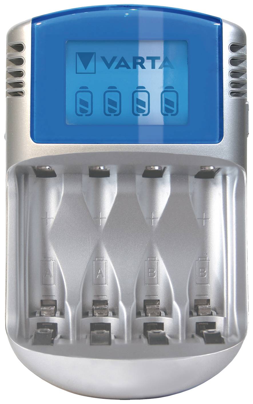 A Varta battery charger with four charging slots for AA batteries.