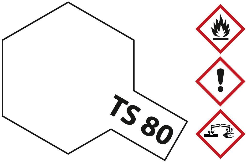 Chemical bottle with label 'TS 80', flanked by hazard symbols for flammability, health hazard, and corrosion.
