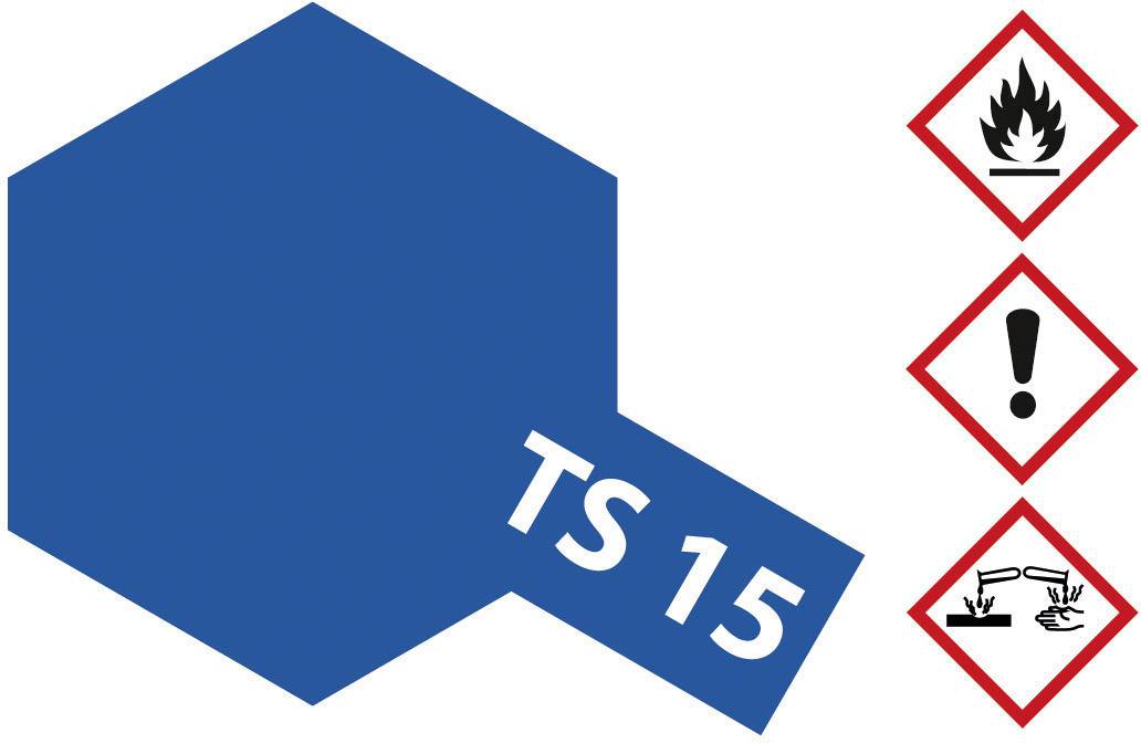 Octagonal blue shield with the inscription 'TS 15' and three hazard symbols: flame, exclamation mark, corrosive liquid.