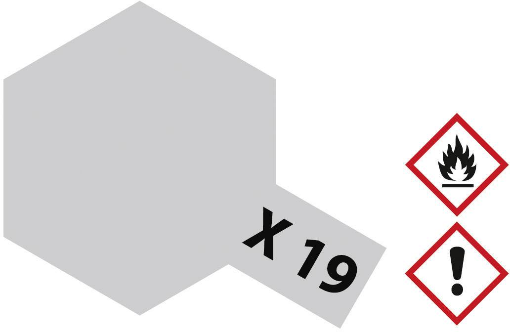 Grey pentagon with 'X 19', next to two hazard symbols: flame for flammable and exclamation mark for caution.