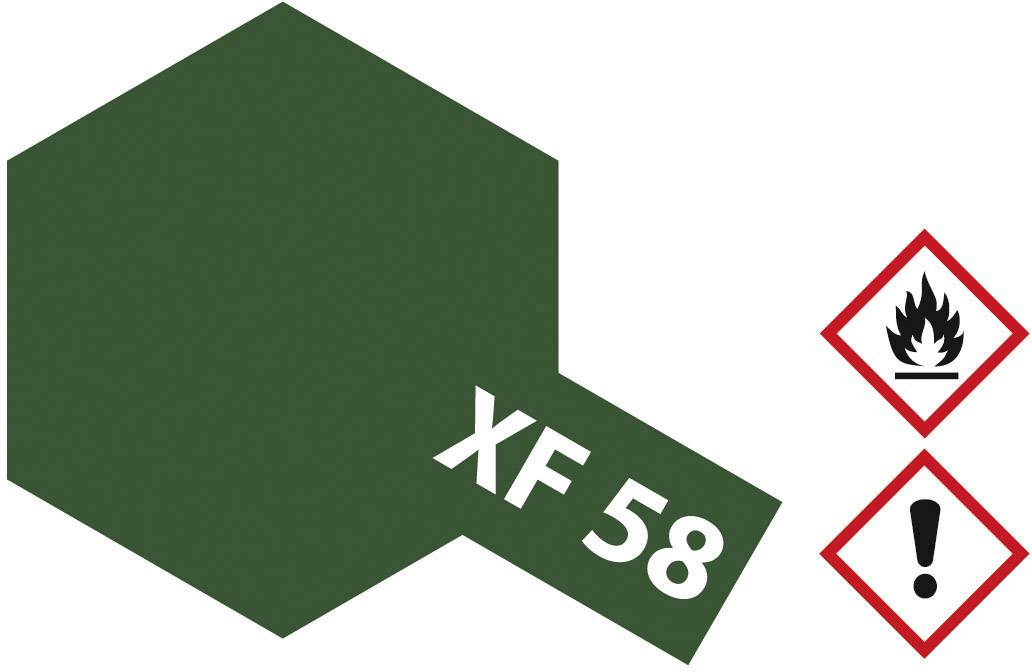 Dark green colour number 'XF 58' with hazard symbols: Flame for flammable and exclamation mark for caution.