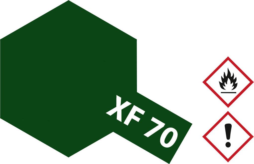Dark green hexagon with the inscription 'XF 70'. Two hazard symbols to the right: flame and exclamation mark.