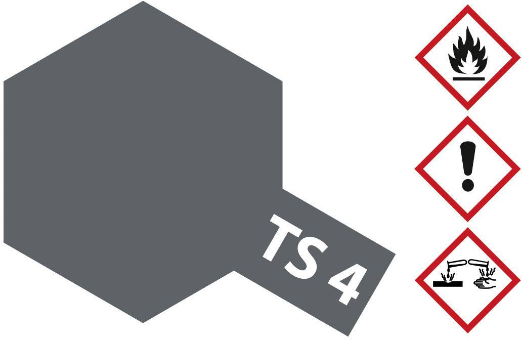 Hazardous Substance Label with Symbols: Flame (flammable), Exclamation Mark (caution), and Test Tube over Hand (corrosive). Contains classification 'TS 4'.