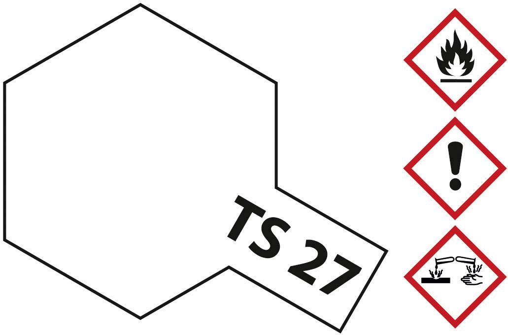 Label with 'TS 27'. Three hazard symbols: Flame (flammable), Exclamation mark (caution), Test tubes on hand (corrosive).