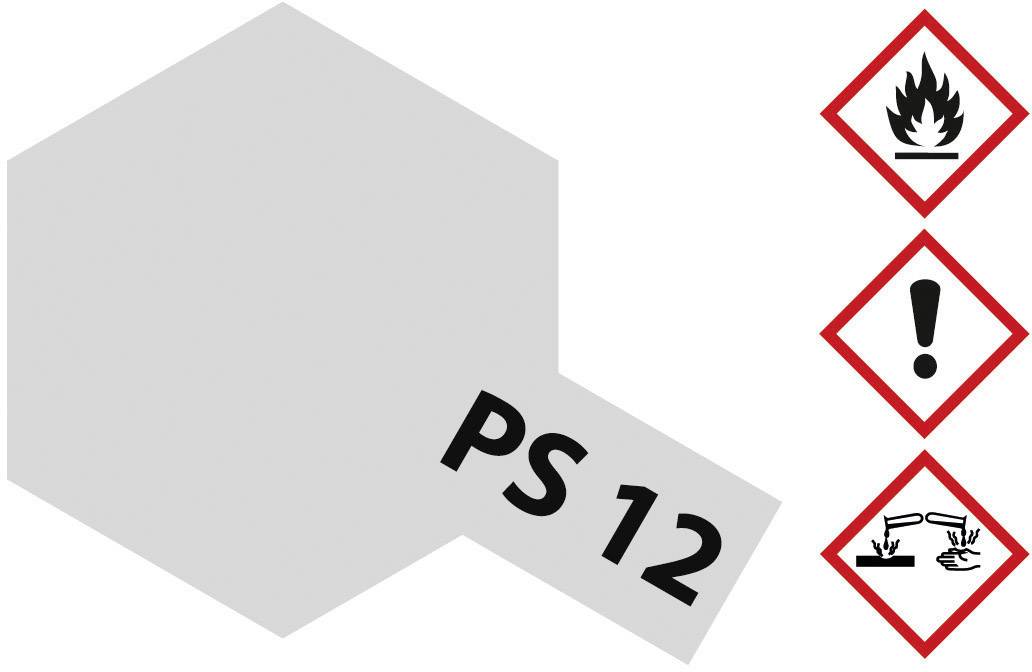 Three hazard symbols: Flame, Exclamation mark, Corrosive substances. Label with 'PS 12' on a grey hexagonal shape.