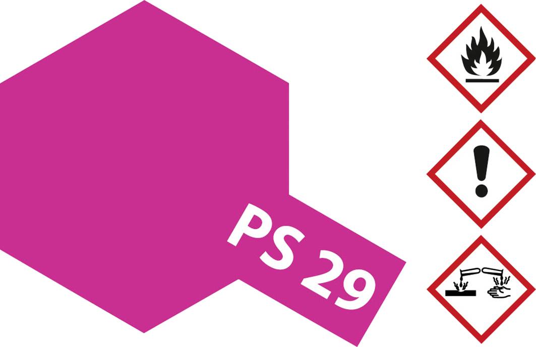 A pink sign reading 'PS 29'. Three hazard symbols to the right: flammable, health hazard, corrosive.