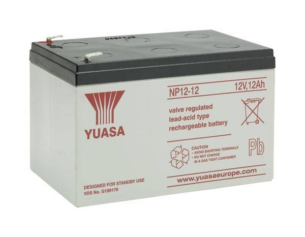 Yuasa NP12-12 VRLA 12 V 12 Ah AGM (W x H x D) 151 x 98 x 101 mm 4.8 mm blade terminal Maintenance-free, VDS certificate