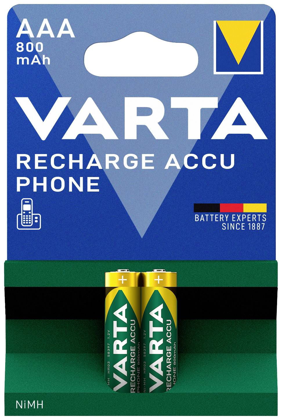 VARTA AAA Rechargeable Batteries 800 mAh, NiMH, in Blister Pack, Suitable for Telephones.