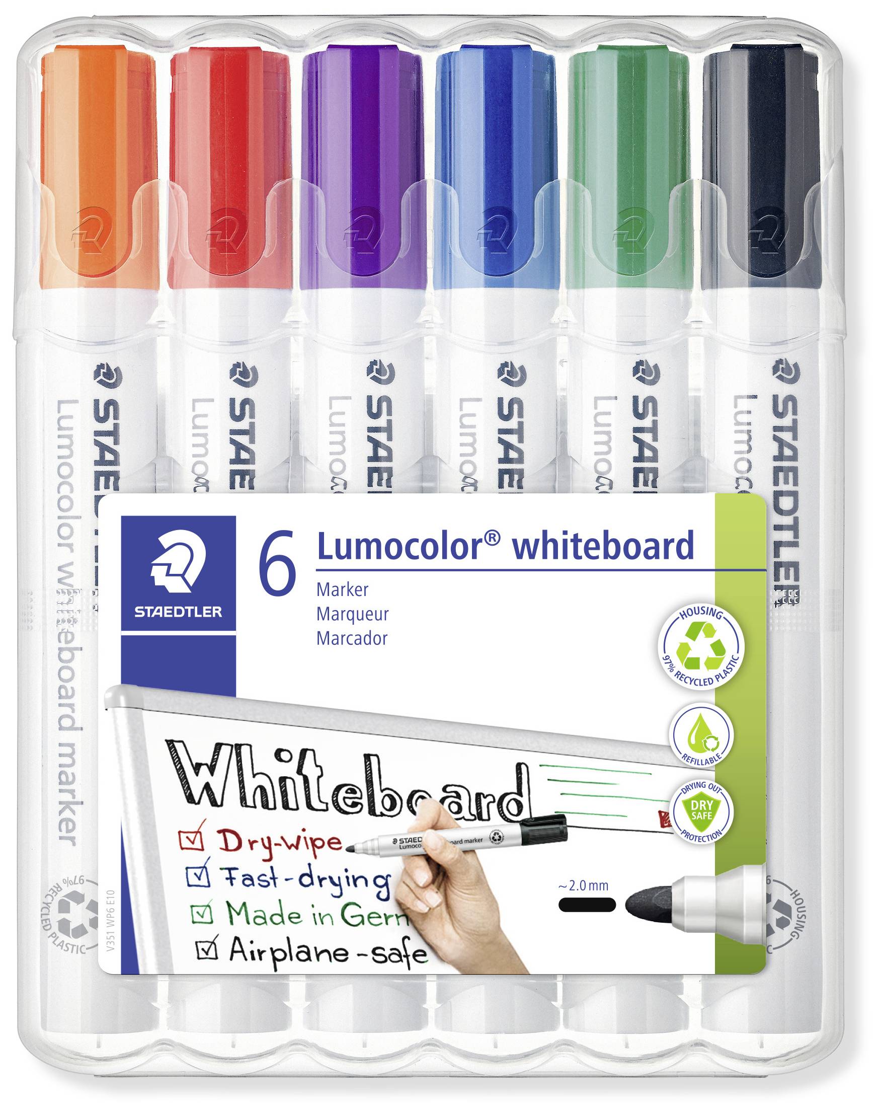 Staedtler Lumocolor 351 351 WP6 Whiteboard marker Red, Blue, Green, Black, Orange, Violet 6 pc(s)