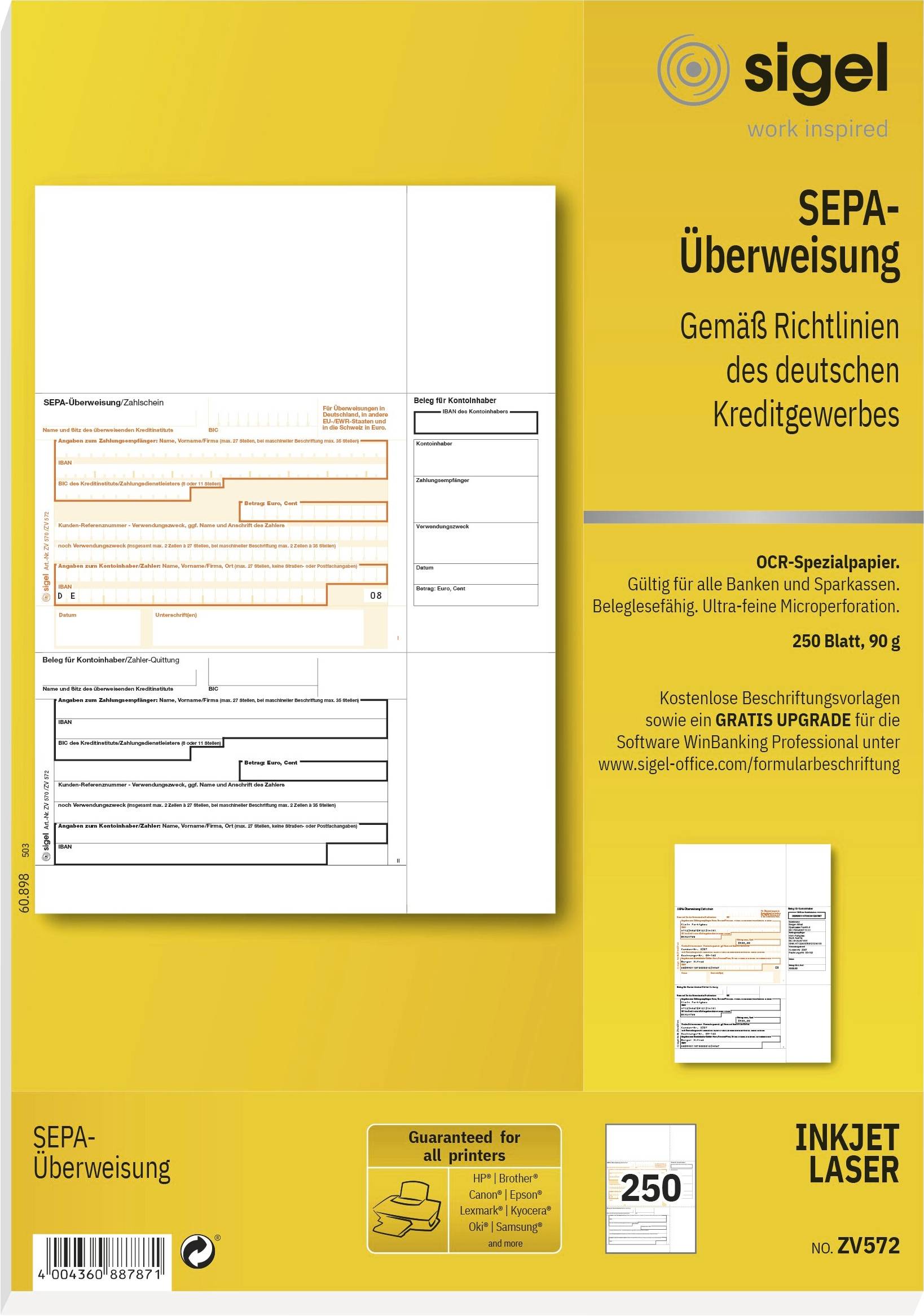 Sigel Bank transfer form ZV572 A4 No. of sheets: 250 ZV572