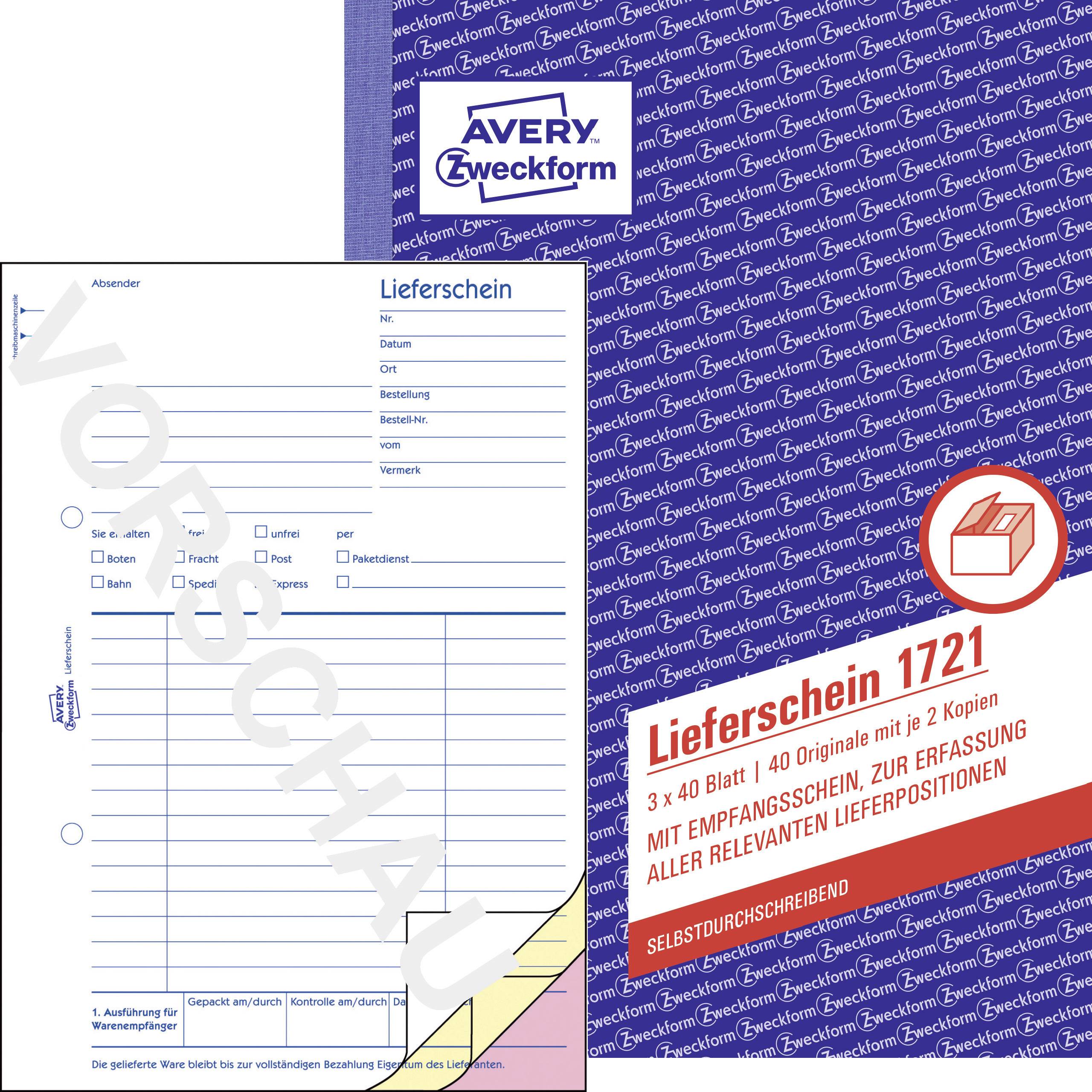 'Delivery Note 1721' Form Pad with 3-part Set, 40 Originals with 2 Copies. Self-copying, A5 size.