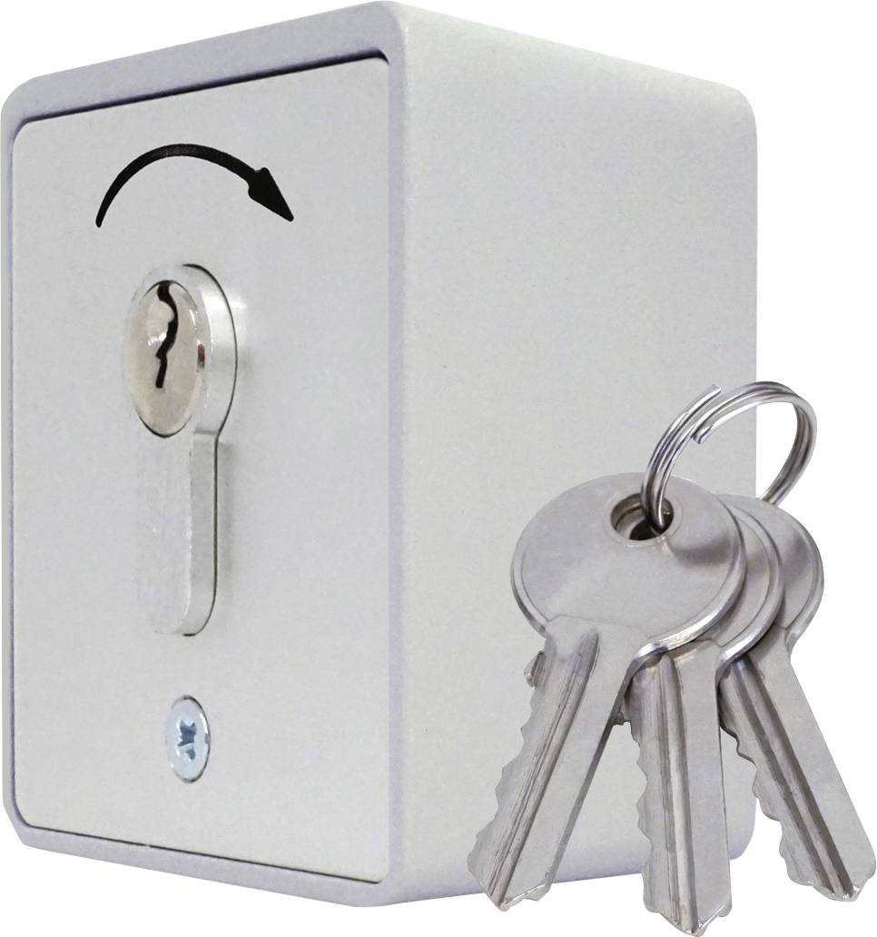 Metal key switch with four keys. The switch indicates a rotational movement.