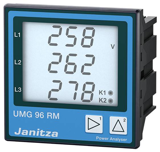 Digital measuring device 'Janitza UMG 96 RM' shows three voltage values: L1 is 258V, L2 is 262V, L3 is 278V.