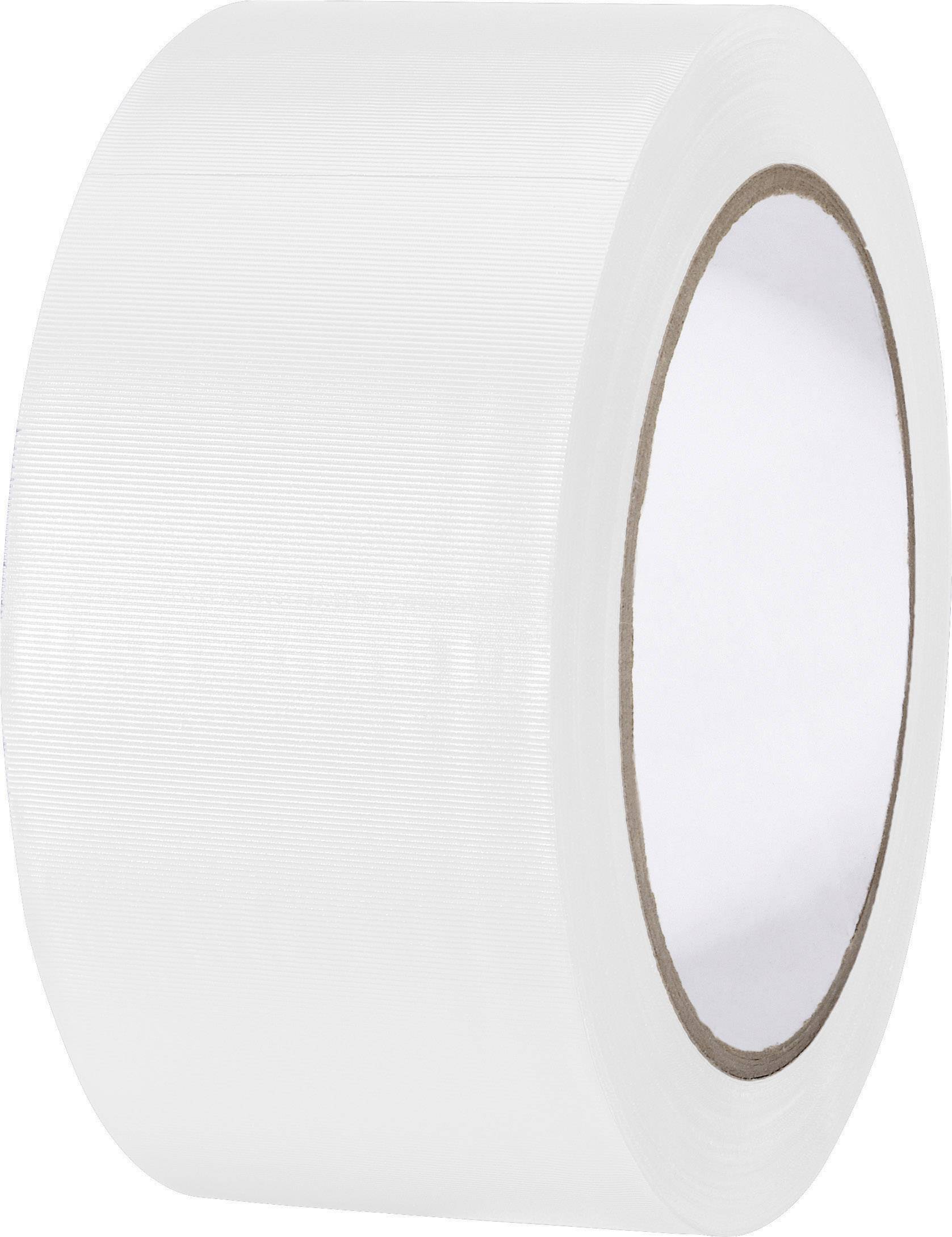 White roll of adhesive tape standing upright, showing inner cardboard and outer tape, suitable for packaging or repair purposes.