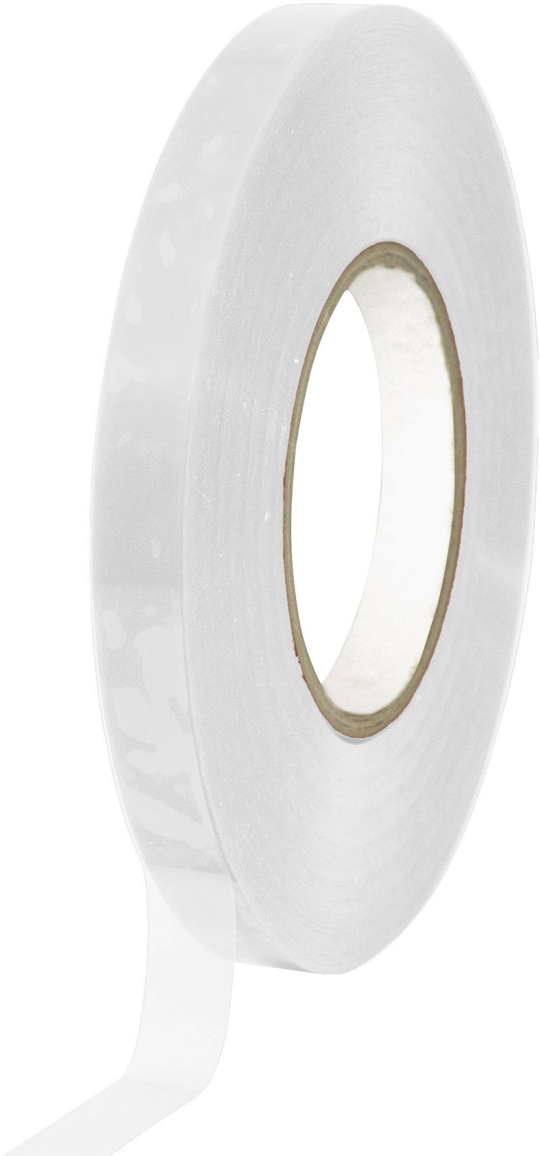 A roll of white adhesive tape with a small starting strip, suitable for packaging or repair purposes.