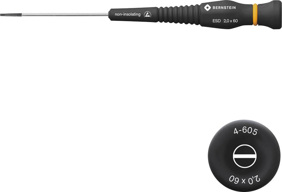 Screwdriver for ESD-compliant work, Model 2.0 x 60 by Bernstein, with non-slip handle and insulated tip.