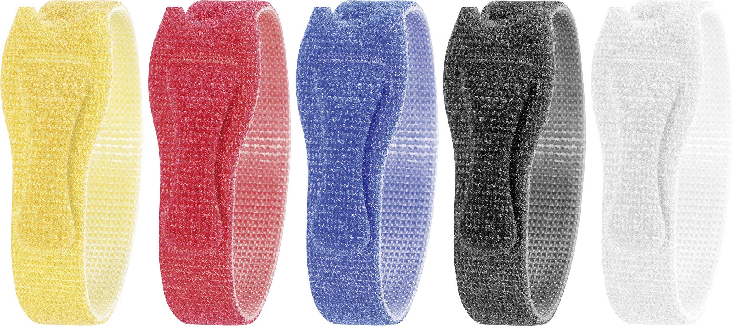 TOOLCRAFT KL12X200BC Hook-and-loop cable tie for bundling Hook and loop pad (L x W) 200 mm x 12 mm White, Black, Blue, Red